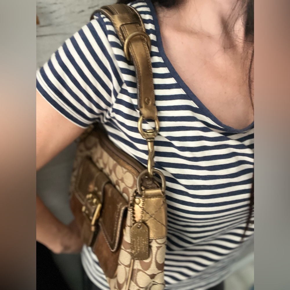 Vintage 2004 Fall Special Edition Coach Gold and Brown Shoulder Bag with Suede - Picture 11 of 12